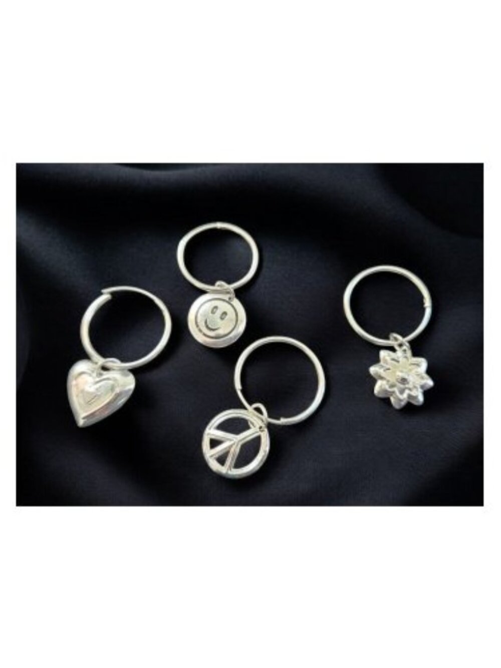 Lot of Silvertone Boho Hippie Charm Hoop Earrings